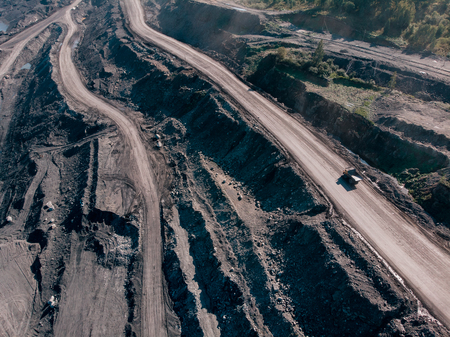 Open pit mine, extractive industry for coal, top view aerial droneの写真素材
