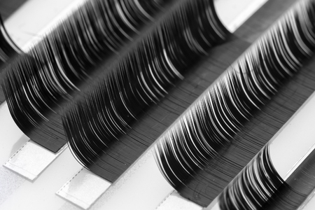 Eyelash extension procedure. Set Lashes close up.の写真素材