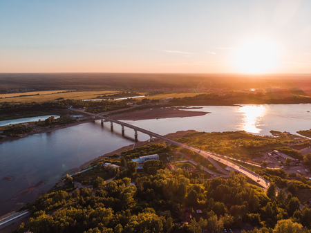 Tomsk cityscape Siberia, Russia. Tom river. Drone aerial top view.の写真素材