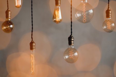 Set edison retro lamp on loft gray concrete background.の写真素材
