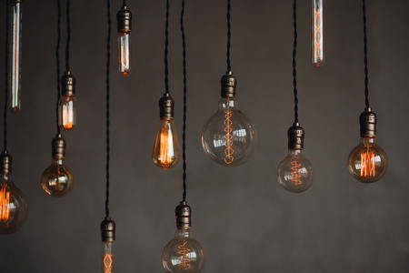 Set edison retro lamp on loft gray concrete background.の写真素材