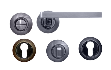 Door handle knob and keyhole on isolated white backgroundの写真素材