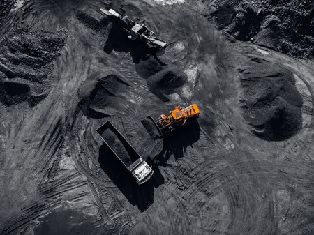 Open pit mine, extractive industry for coal, top view aerial droneの写真素材