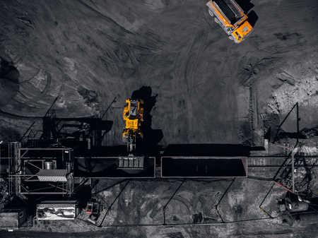 Open pit mine, extractive industry for coal, top view aerial droneの写真素材