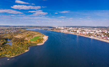 Panoramic view Tomsk of city Autumn, Tom river. Drone aerial top view.の写真素材
