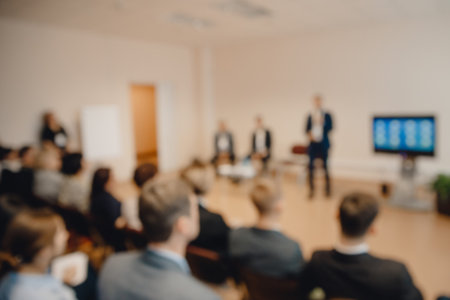 Blur background office Meeting business people working group of audience in hall or auditorium