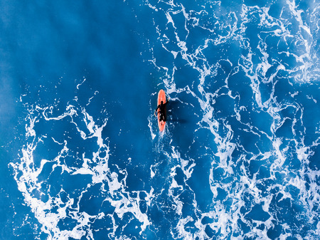 Surfer wave in ocean, top view aerial photo, tropical waterの写真素材