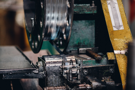 Production of copper wire, bronze cable in reels at factory.の写真素材