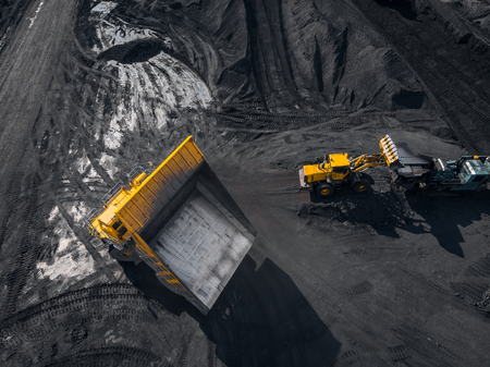 Open pit mine, extractive industry for coal, top view aerial drone.の写真素材