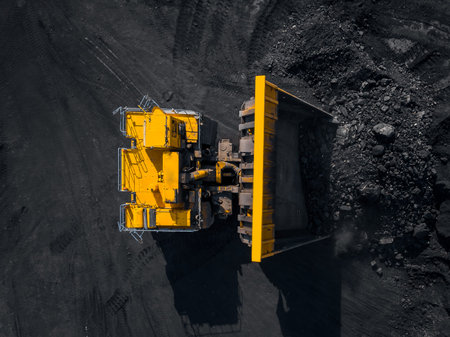 Open pit mine, extractive industry for coal, top view aerial drone.
