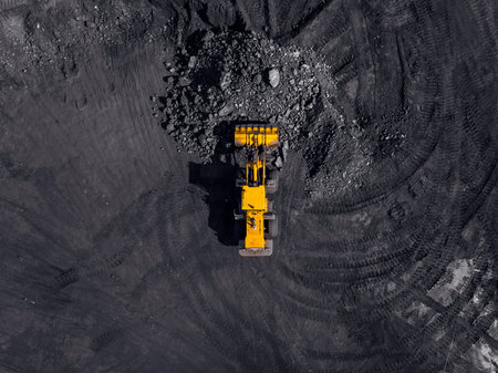 Open pit mine, extractive industry for coal, top view aerial drone.の写真素材