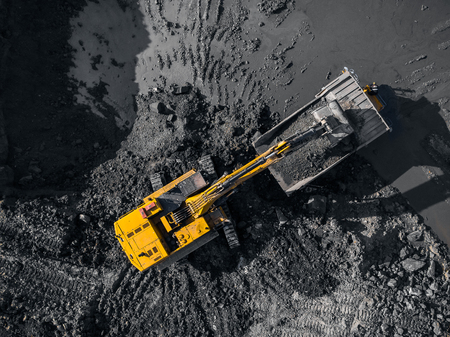 Open pit mine, extractive industry for coal, top view aerial drone.の写真素材