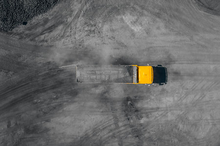 Open pit mine, extractive industry for coal, top view aerial drone
