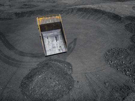 Open pit mine, extractive industry for coal, top view aerial drone