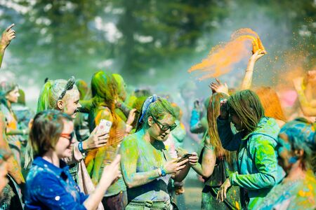 Sheregesh, Kemerovo region, Russia - April 13, 2019: Grelka Fest, paint holiのeditorial素材