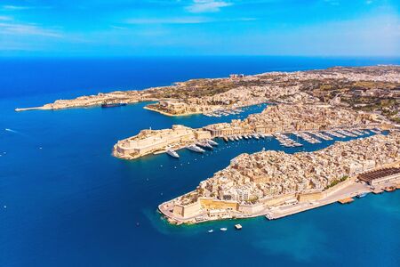 Valletta capital city of Malta. Panorama senglea, Birgu, Kalkara. Aerial top viewの写真素材