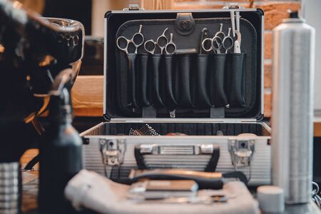 Professional barber tools for barbershop, work placeの写真素材