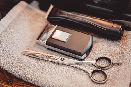 Professional barber tools for barbershop, work placeの写真素材