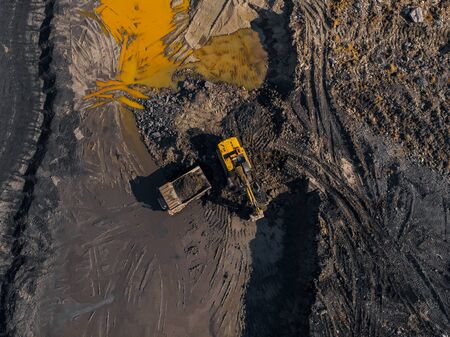 Open pit mine, extractive industry for coal, top view aerial droneの写真素材