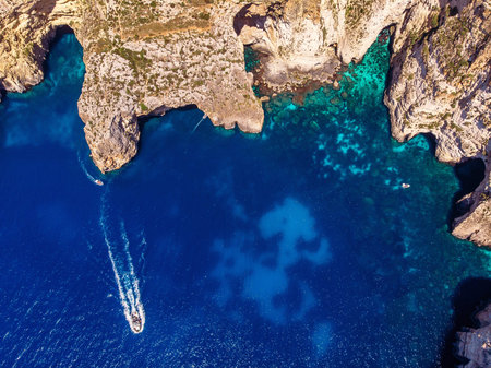 Blue Grotto in Malta. Aerial top viewの写真素材