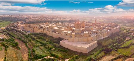 Old castle Mdina cathedral city, Malta. Aerial top viewの写真素材