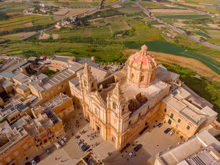 Old castle Mdina cathedral city, Malta. Aerial top viewの写真素材