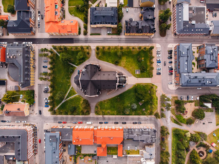 Lulea, Sweden - July 05, 2019: Panorama city, Cathedral sunny day, blue sky