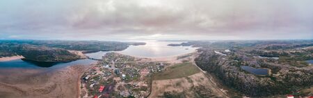 Panorama of village Teriberka Murmansk Russia. Aerial top viewの写真素材