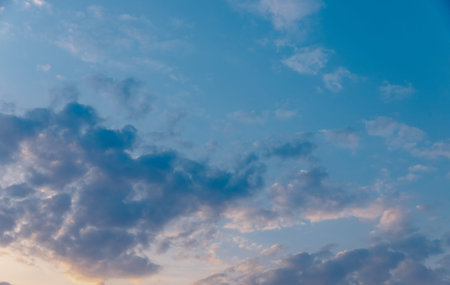 Beautiful sunset background blue sky with clouds, natural texture, sunny day