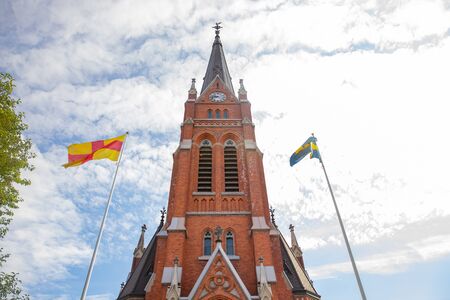 Lulea, Sweden Panorama city, Cathedral sunny day, blue sky.の写真素材