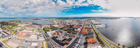 Lulea, Sweden - July 05, 2019: Panorama city, Cathedral sunny day, blue skyのeditorial素材