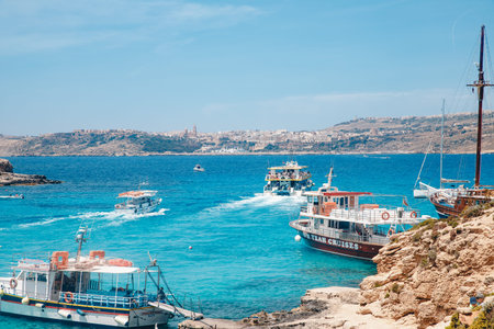 Comino, Malta - May 9, 2019: Panorama beach Blue Lagoon