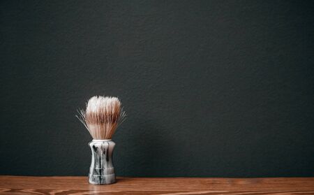 Shaving kit razor brush. Barbershop background for men beauty salonの写真素材