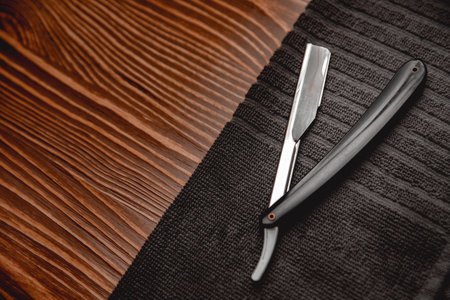 Razor for shaving beard. Concept background of hair salon men, barber shopの写真素材