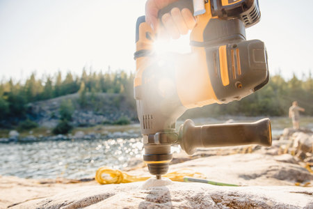 Drill for holes in stone and brick walls, professional tool