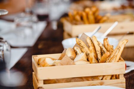 Catering service. Restaurant food table with snack delicious diningの写真素材