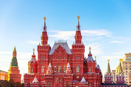 State Historical Museum Red Square in Moscow, Russia, blue skyの写真素材