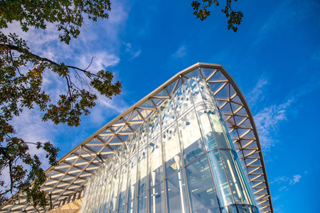 Moscow - October 13, 2018: Scenic panorama Zaryadye Park overlooking St Basil Cathedral and Kremlin, Russia autumnのeditorial素材