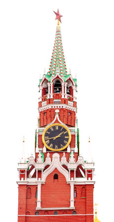 Kremlin red square watch in Moscow on white isolated background