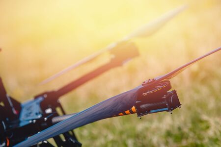 Launch RC hybrid aircraft model of electricity gasoline for mapping agriculture and people searchの写真素材