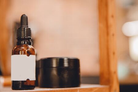 Oil care beard of man background barbershopの写真素材