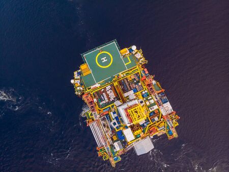 Offshore oil rig Installation of equipment sea, aerial top viewの写真素材