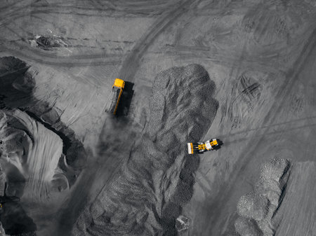 Open pit mine, extractive industry for coal, top view aerial drone
