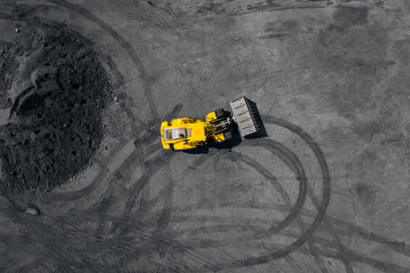 Open pit mine, extractive industry for coal, top view aerial drone