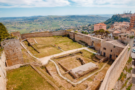 Castello di lombardia in Enna Sicily, Italyの写真素材