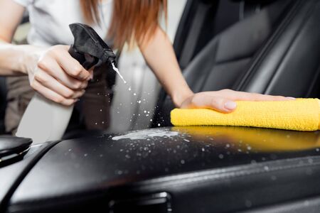 Spray to restore surface of leather interior car seat.の写真素材