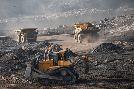 Heavy machinery for mining quarries. Open gold, diamonds, coal mine