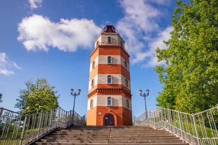 Murmansk, Russia - July 1, 2019: memorial Lighthouse northern city. Blue skyのeditorial素材
