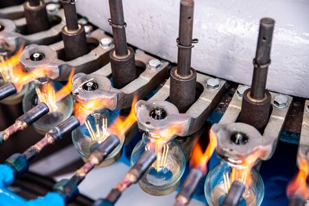 Automated workshop conveyor for production of glass lamps bulbs factoryの写真素材