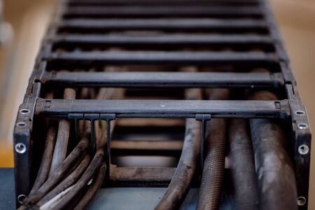 Production of copper wire, bronze cable in reels at factory.の写真素材